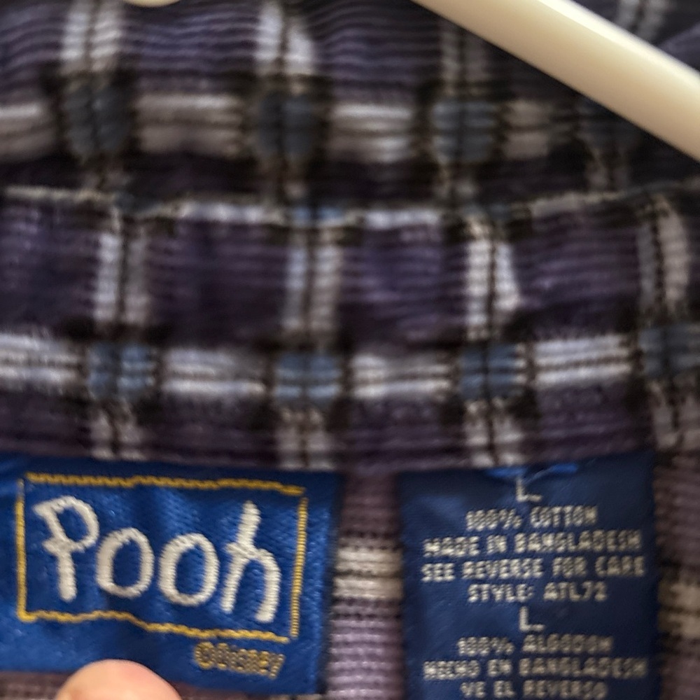 Vintage Disney Pooh Eeyore Womens Long Sleeve Button Shirt Plaid Corduroy Large - Picture 3 of 7